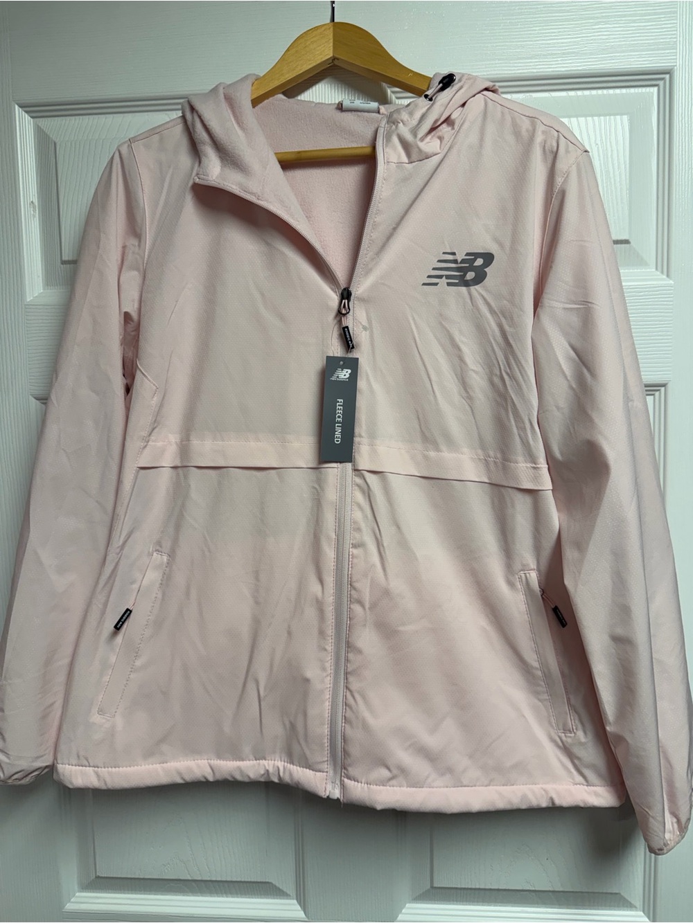 NWT New Balance Light Pink Fleece Lined Hooded Windbreaker Jacket XL